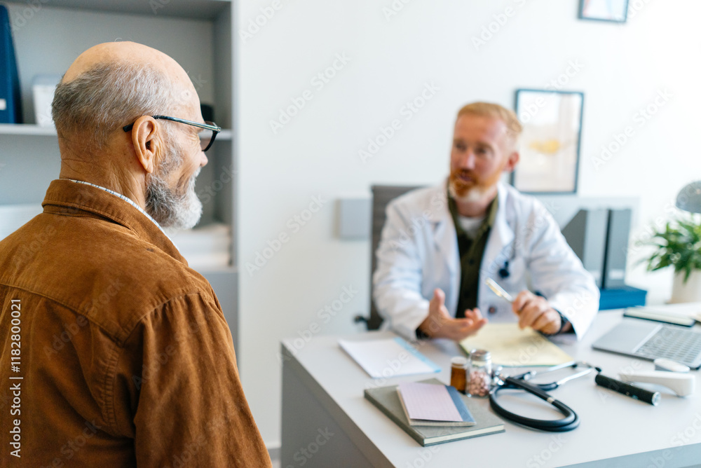Health worker taking a blood sample from a smiling patient in a modern clinic
